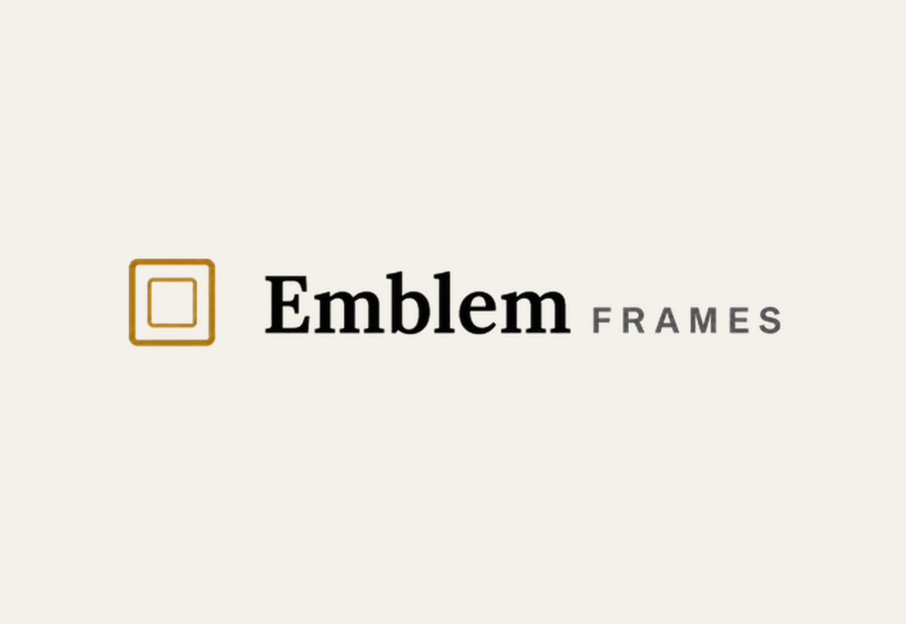 Emblem Frames logo on cream